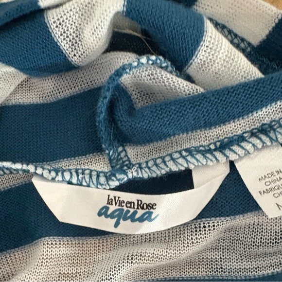 La Vie En Rose Teal and White Striped Swim Coverup - Picture 5 of 6